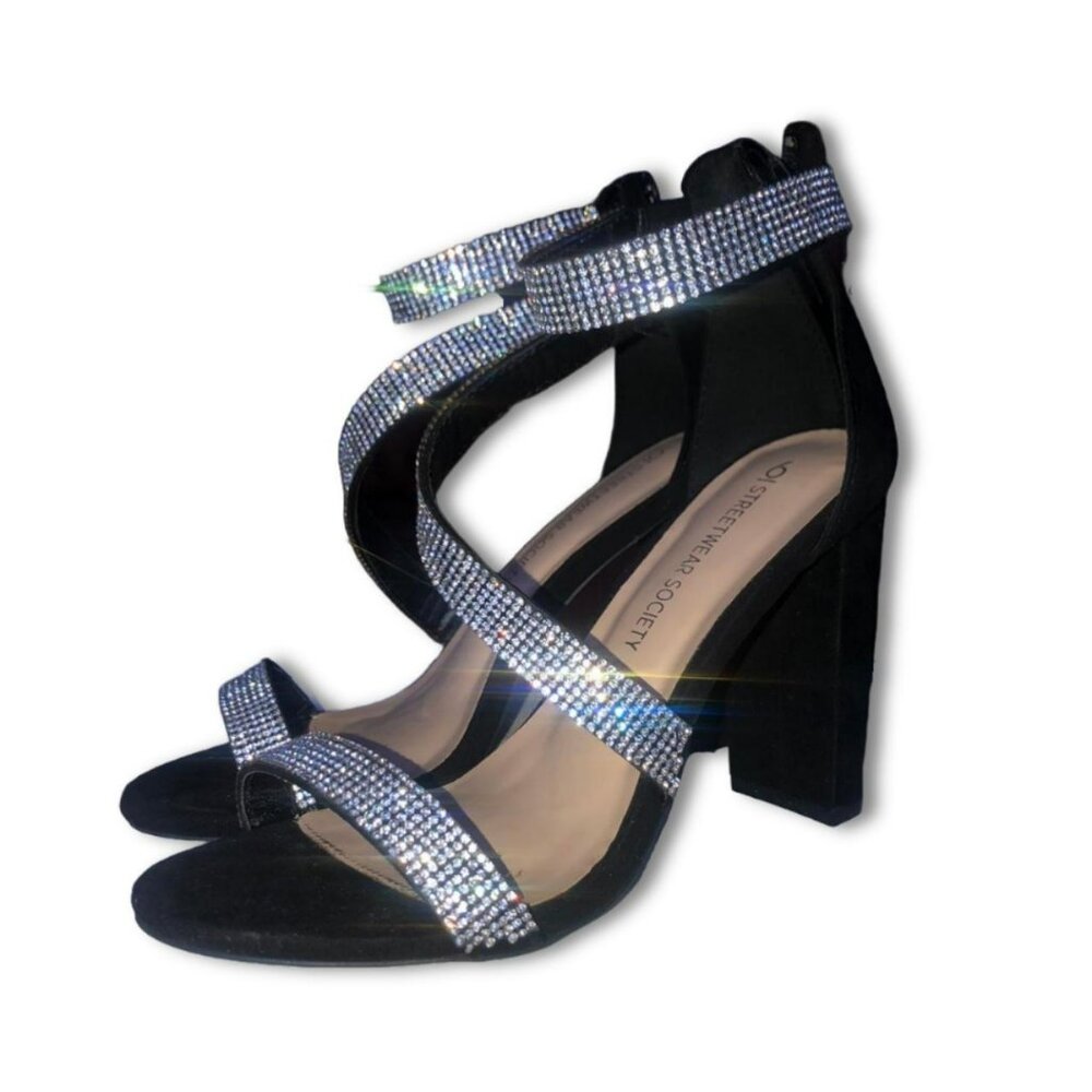 Black Rhinestone Strappy Heels - Picture 4 of 8